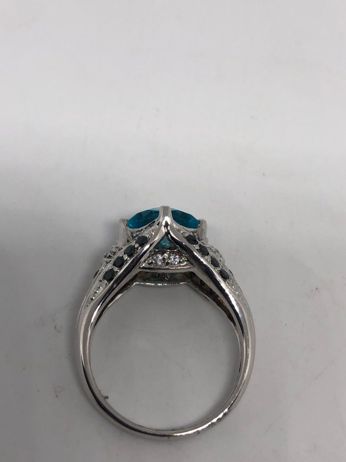 Vintage Genuine Blue Topaz 925 Sterling Silver Rhodium Ring