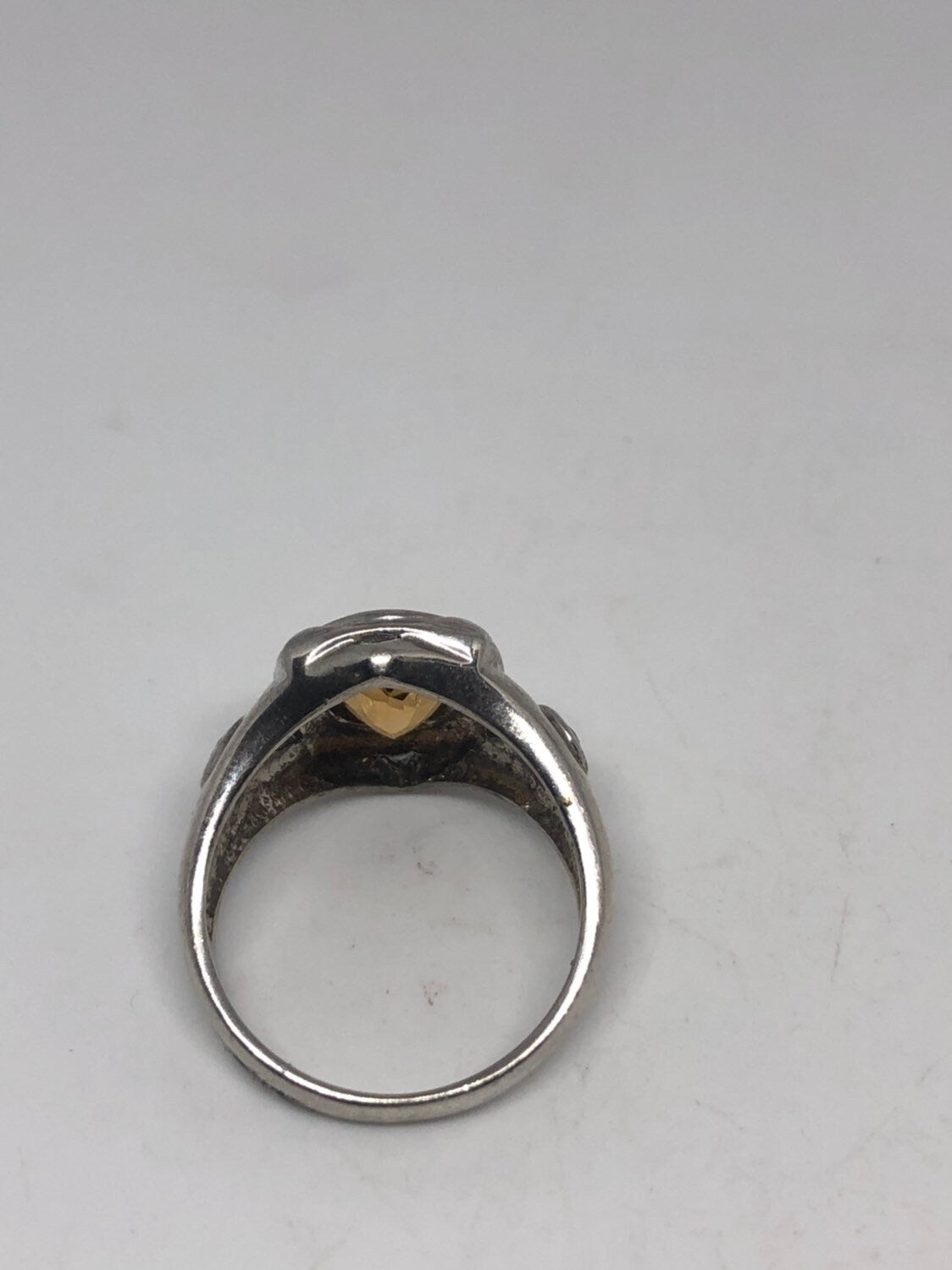 Vintage Gothic Golden Citrine Flower 925 Sterling Silver Ring