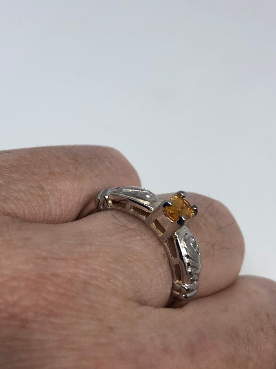 Vintage Gothic Golden Citrine and Red Garnet 925 Sterling Silver Ring