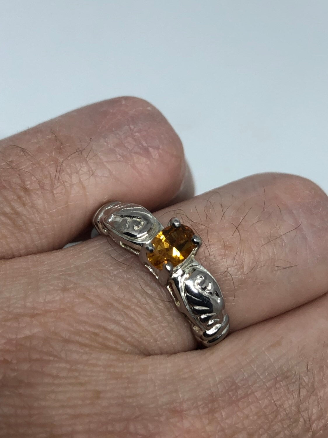 Vintage Gothic Golden Citrine and Red Garnet 925 Sterling Silver Ring