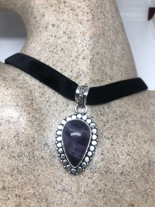 Bohemian Cabochon Cut Droplet Deep Purple Genuine Amethyst Necklace