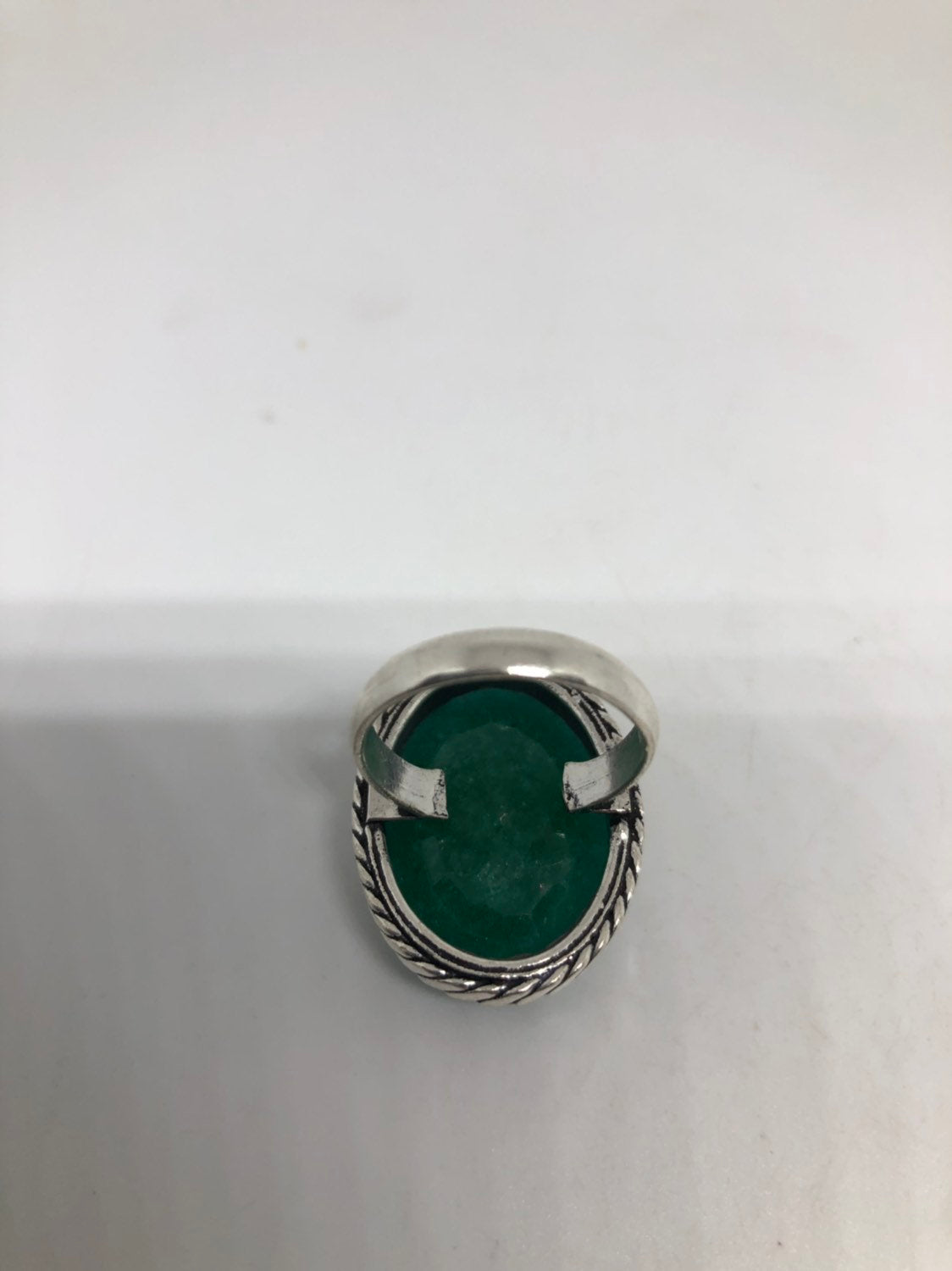 Vintage Green Raw Emerald Silver Bronze Statement Boho Ring