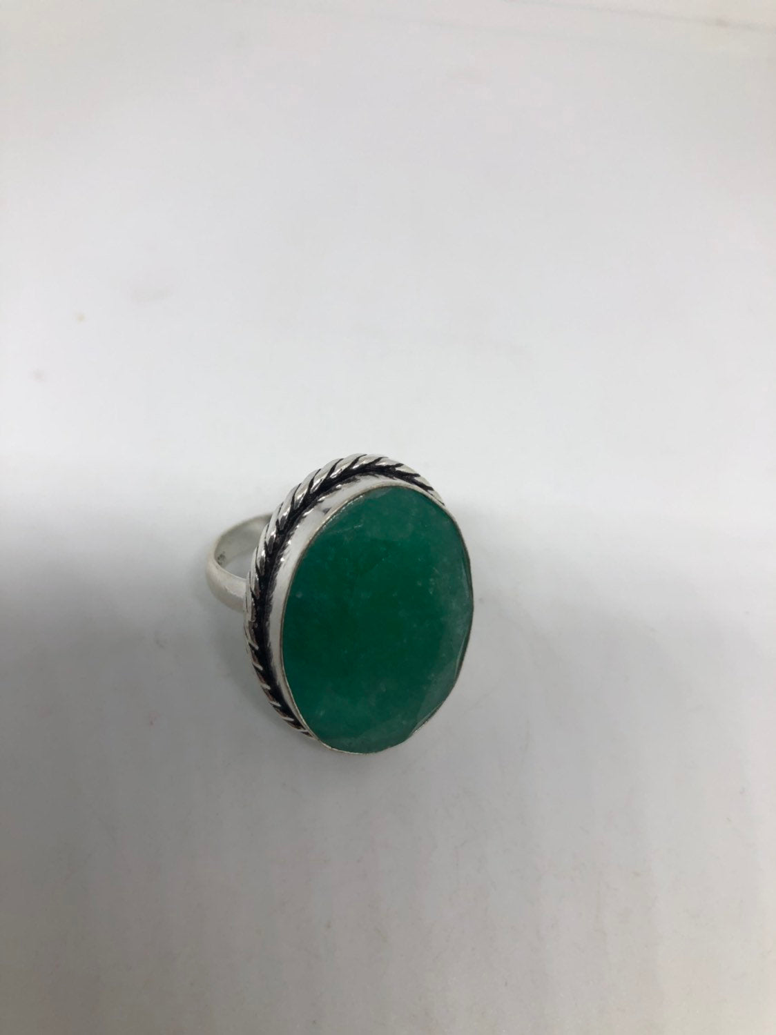 Vintage Green Raw Emerald Silver Bronze Statement Boho Ring