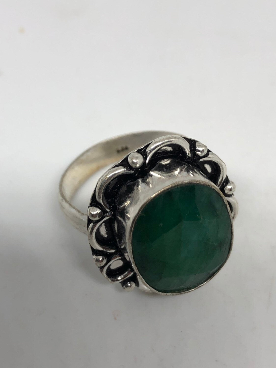 Vintage Green Raw Emerald Silver Bronze Statement Boho Ring