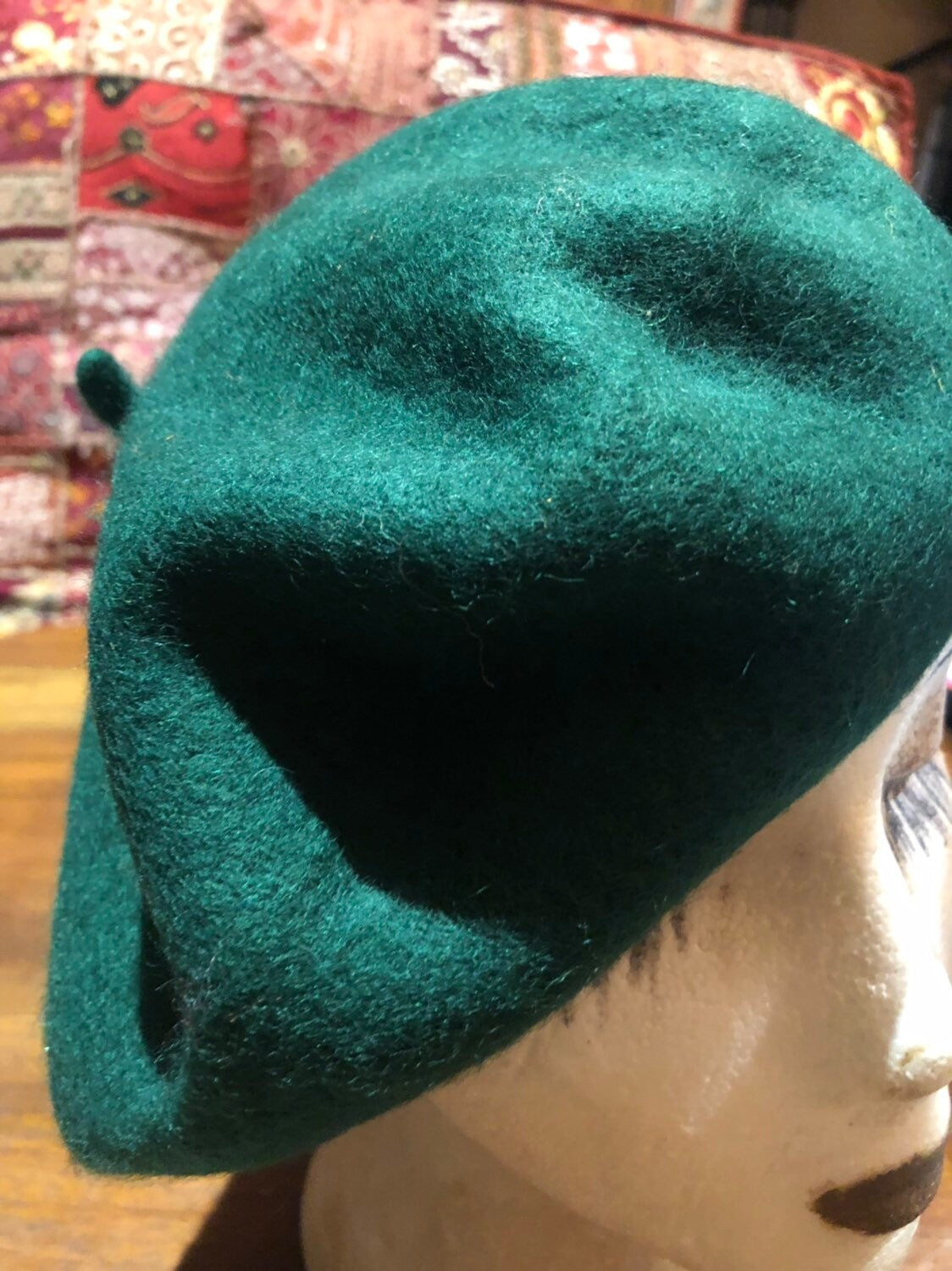 Vintage Green Wool Felt 10 in Beret Hat