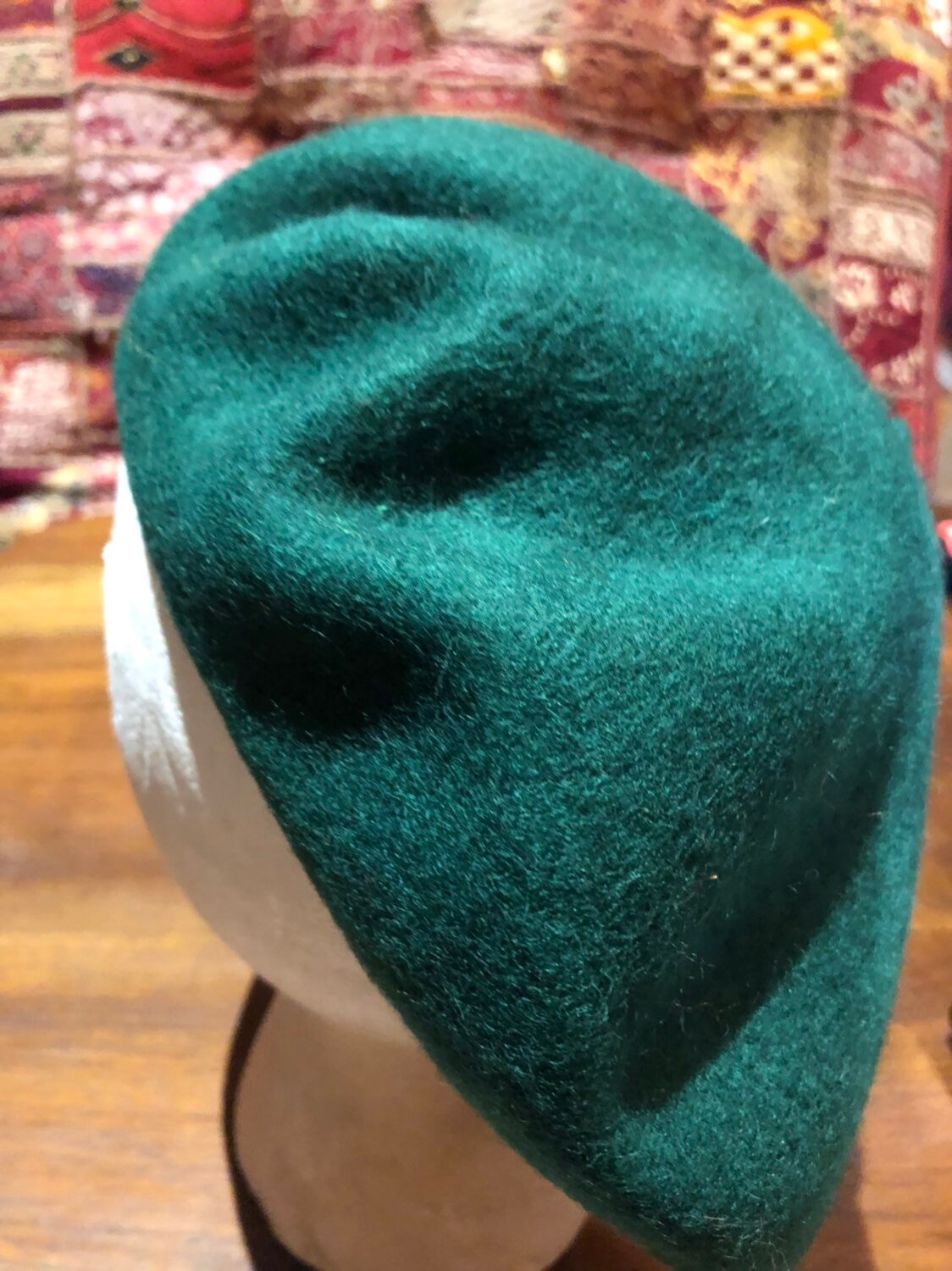 Vintage Green Wool Felt 10 in Beret Hat