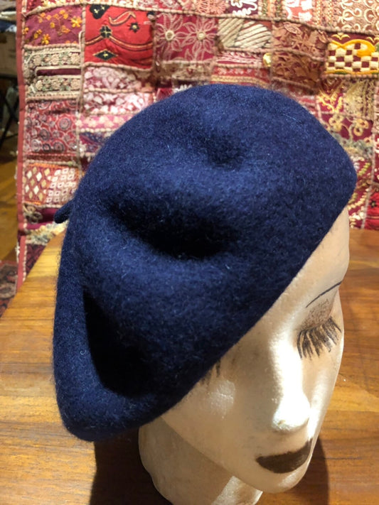 Vintage Blue Wool Felt 10 in Beret Hat