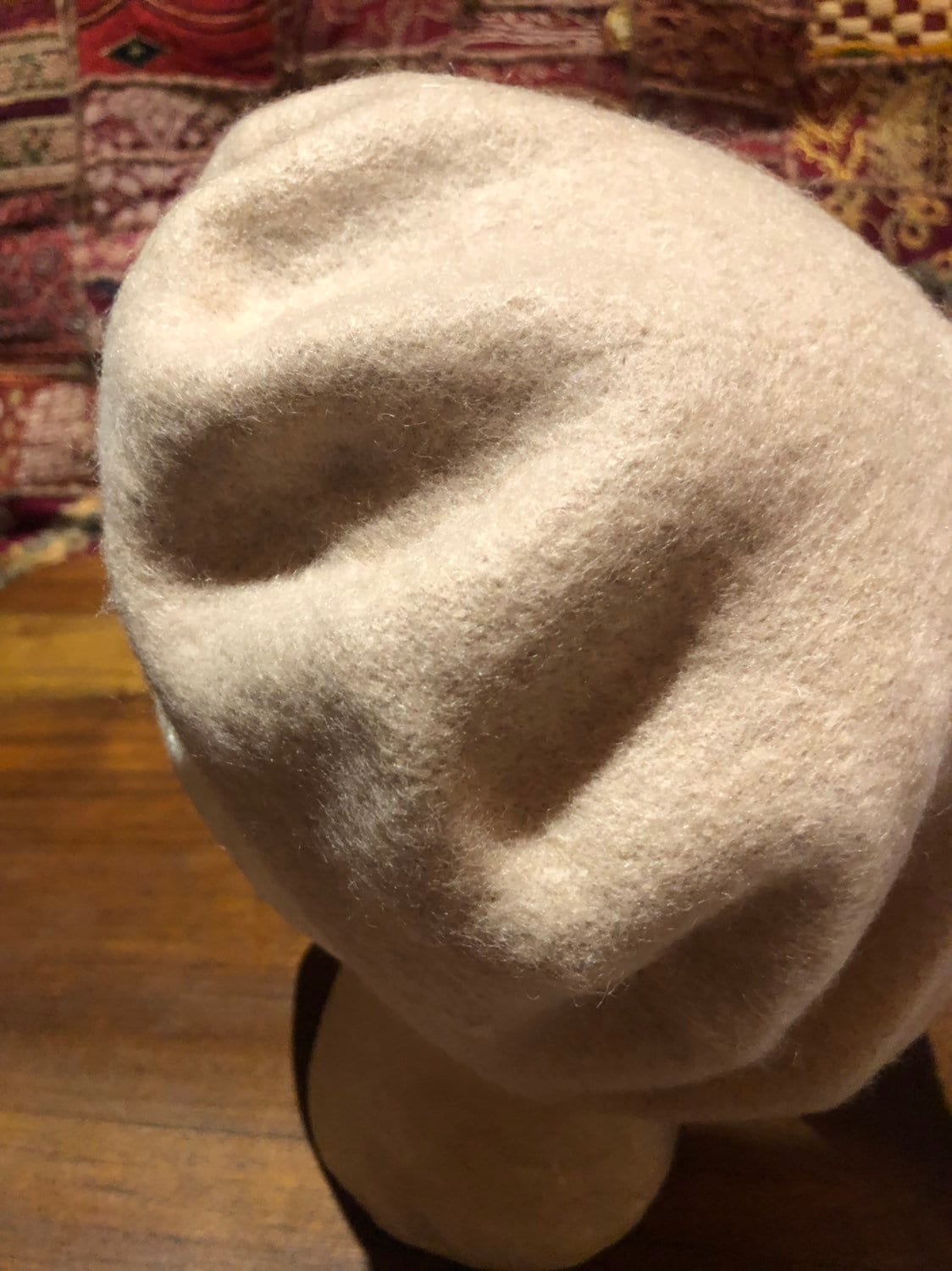 Vintage ivory Wool Felt 10 in Beret Hat