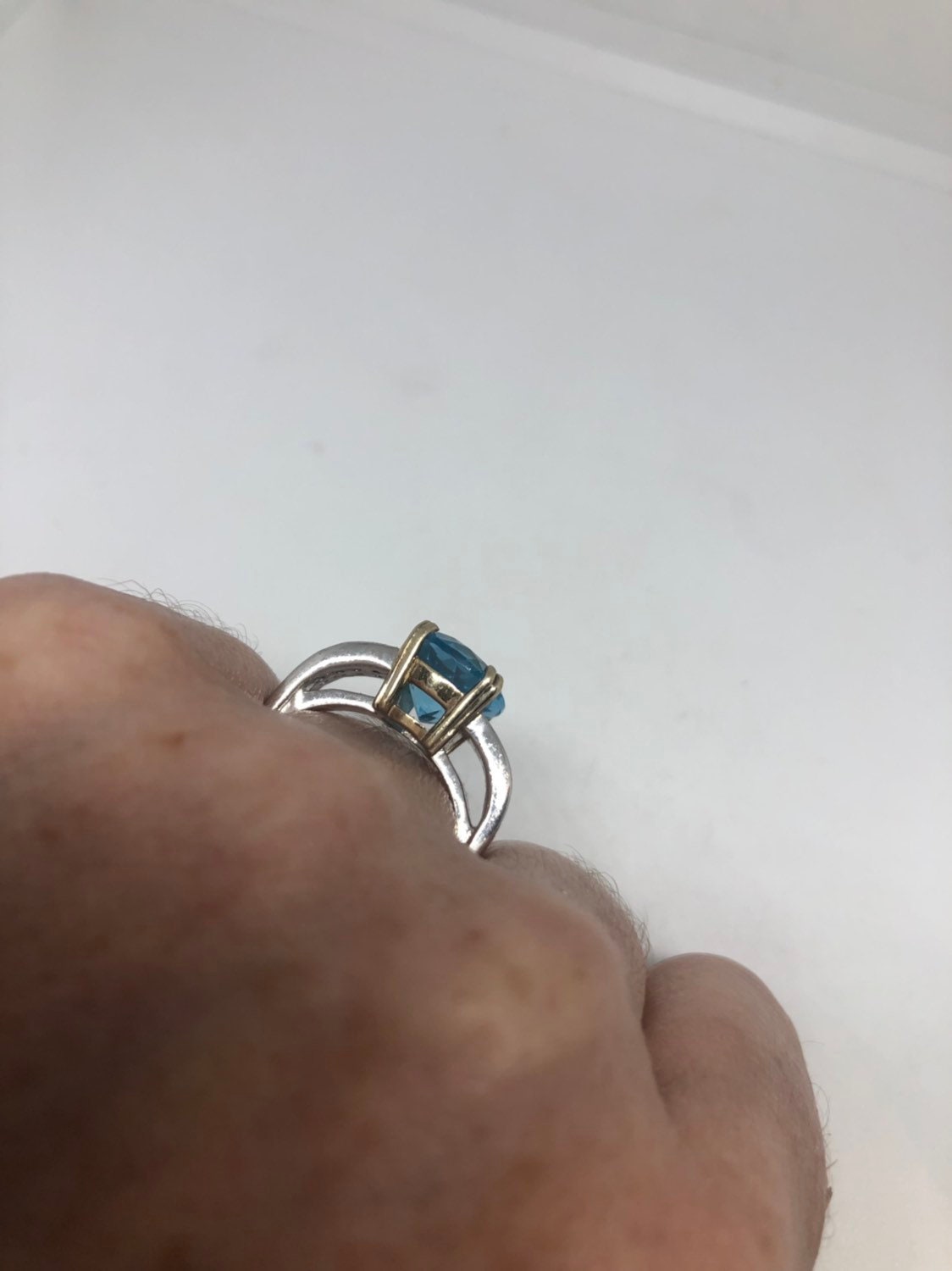 Vintage Genuine Blue Topaz 925 Sterling Silver Rhodium Ring
