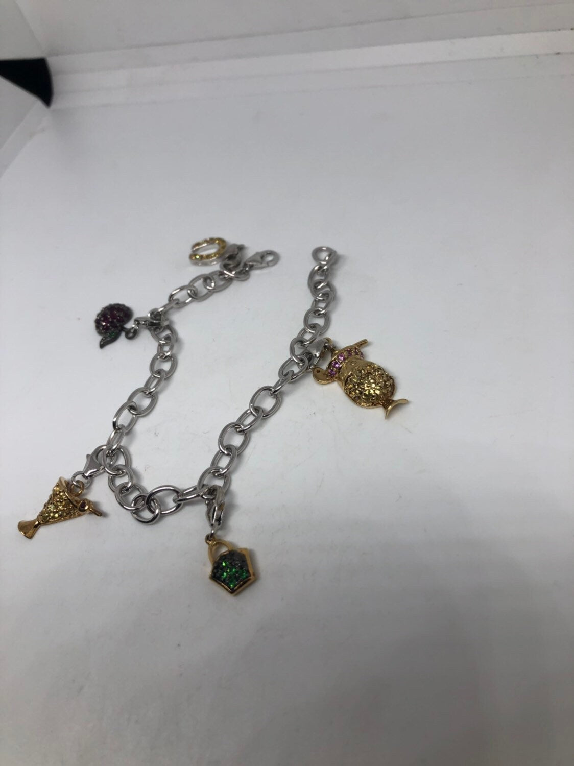 Vintage 925 Sterling Silver Chain Link Charm Bracelet
