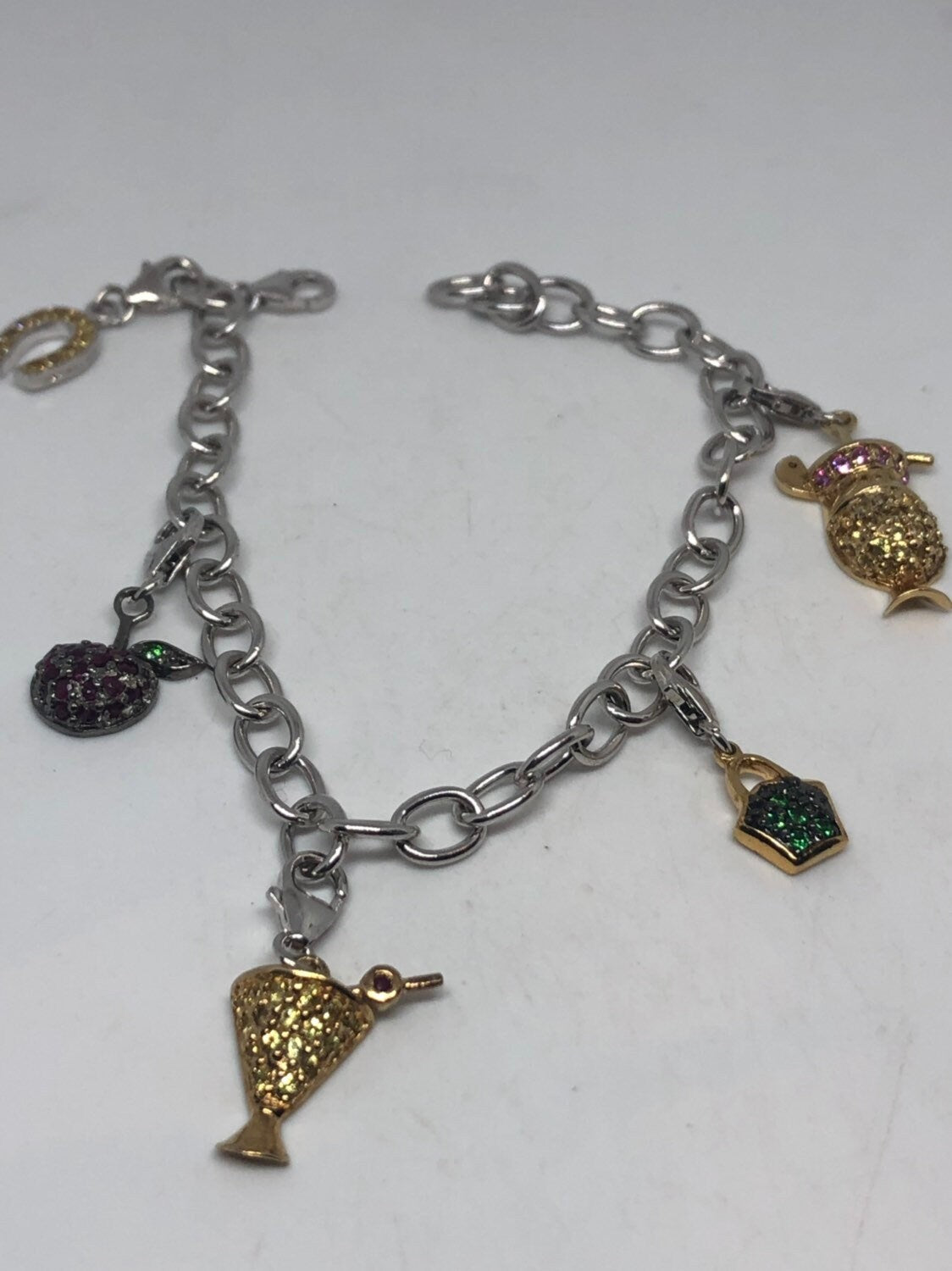Vintage 925 Sterling Silver Chain Link Charm Bracelet