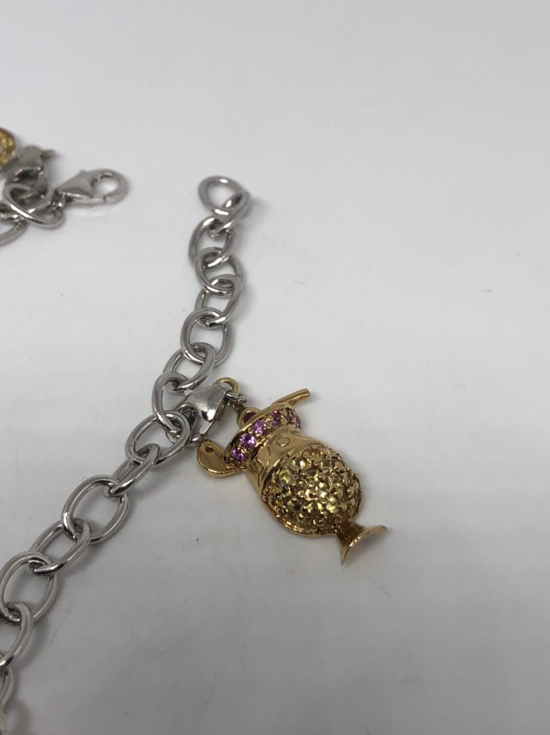 Vintage 925 Sterling Silver Chain Link Charm Bracelet