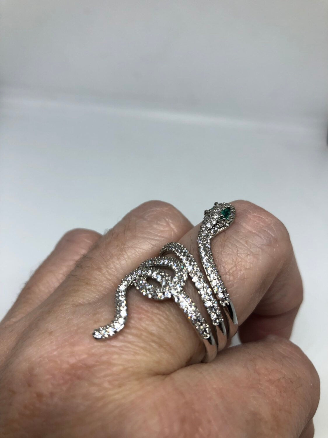 Vintage Bronze Silver Crystal Snake Ring