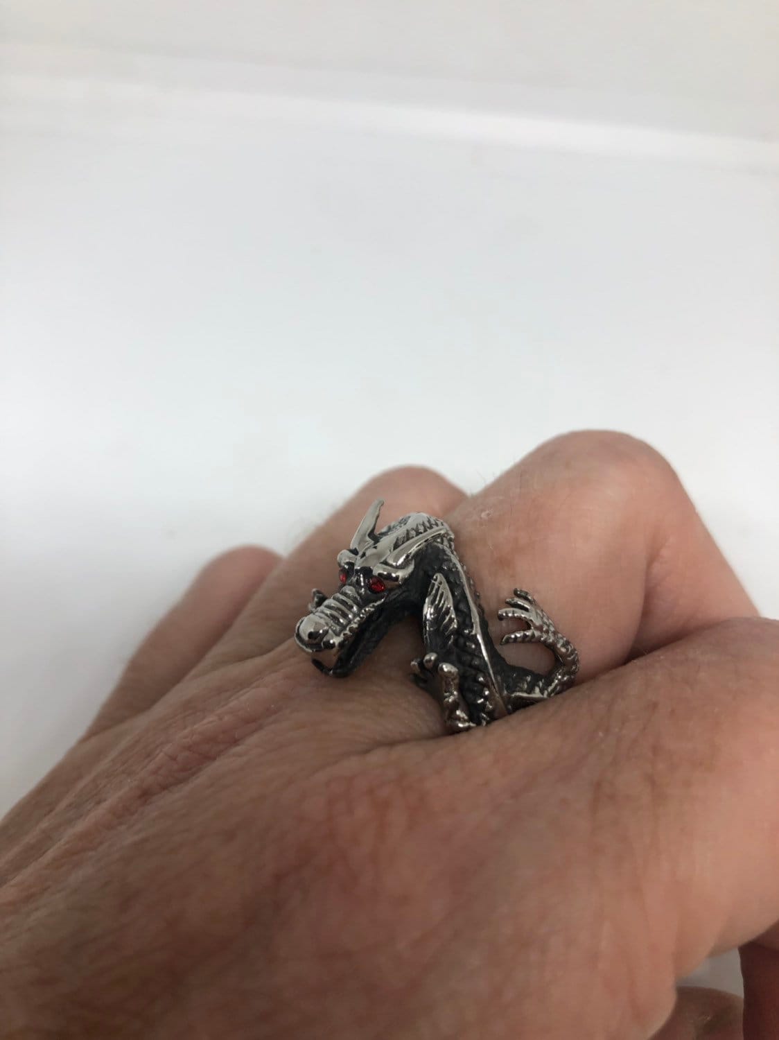 Vintage Gothic Silver Stainless Steel Dragon Mens Ring