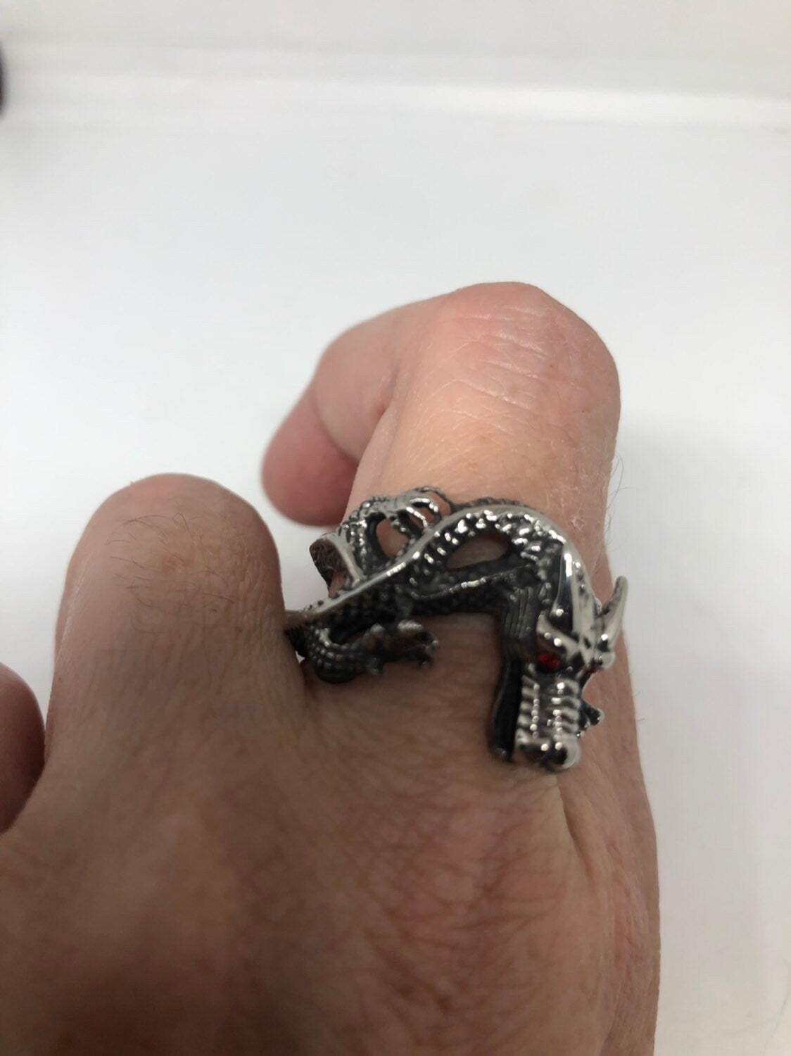Vintage Gothic Silver Stainless Steel Dragon Mens Ring
