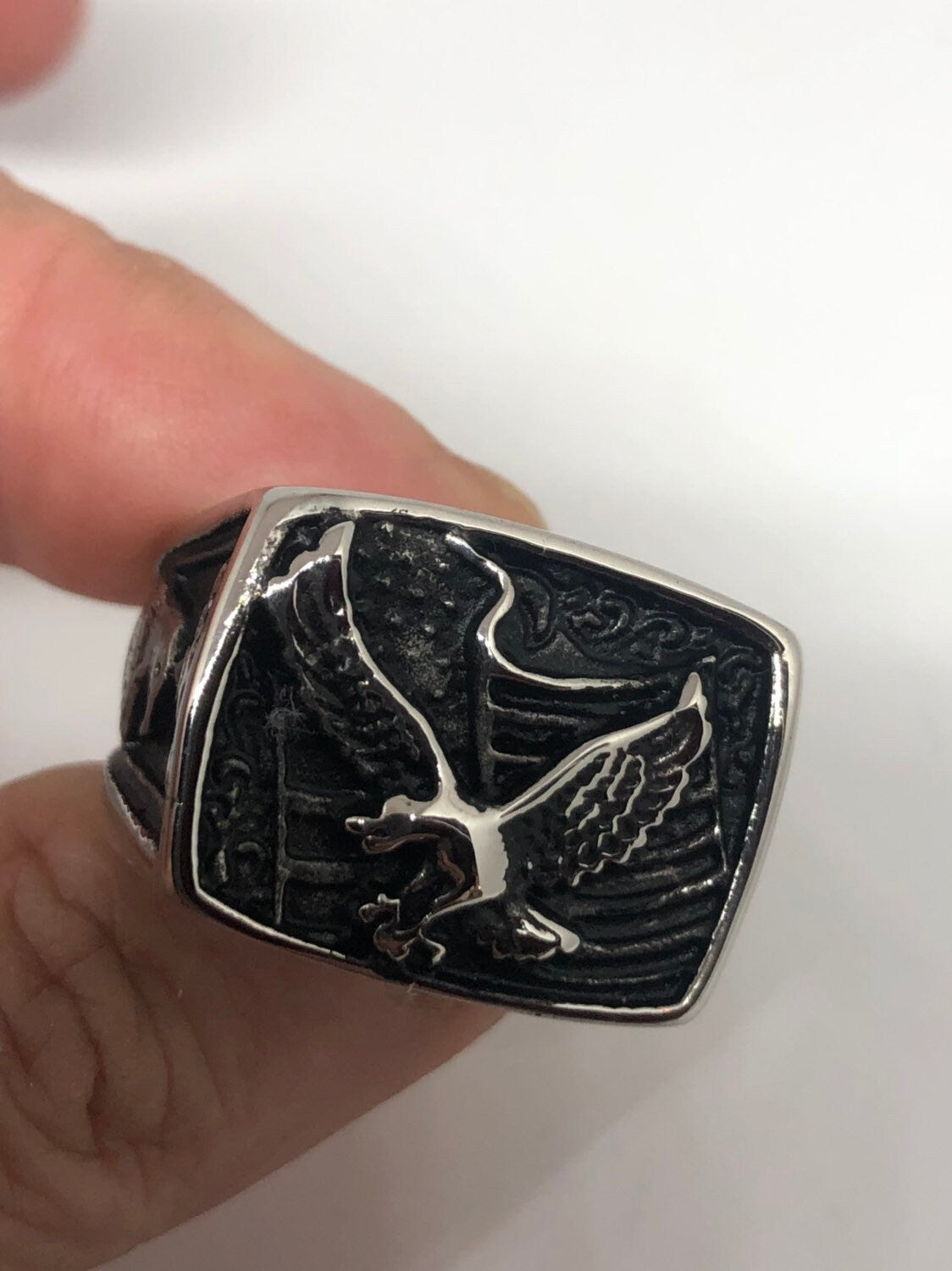 Vintage American Eagle Silver Stainless Steel Mens Ring