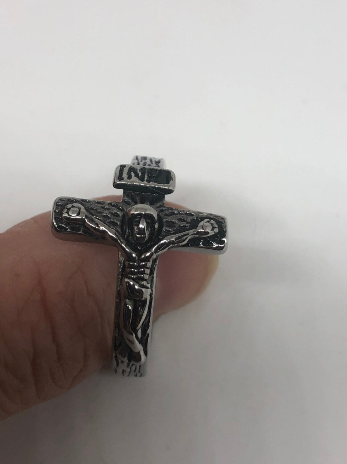Vintage Gothic Cross Crucifix Mens Ring Size 13