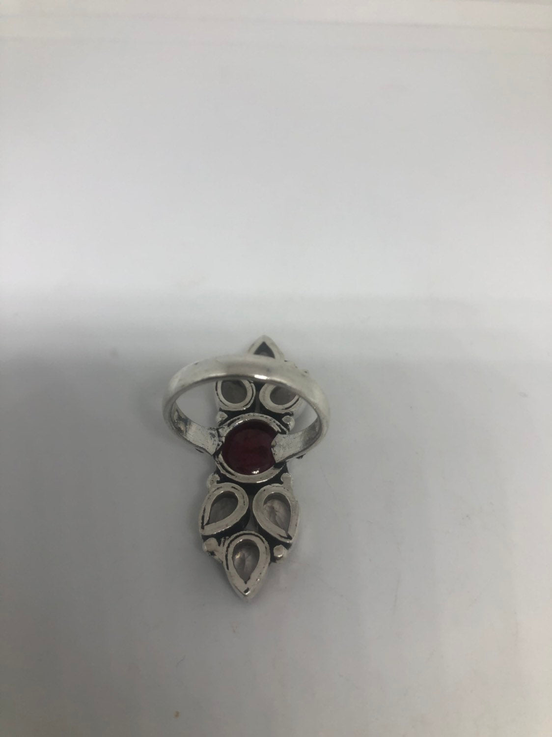 Vintage Genuine Rose Quartz Ruby Ring Silver Statement