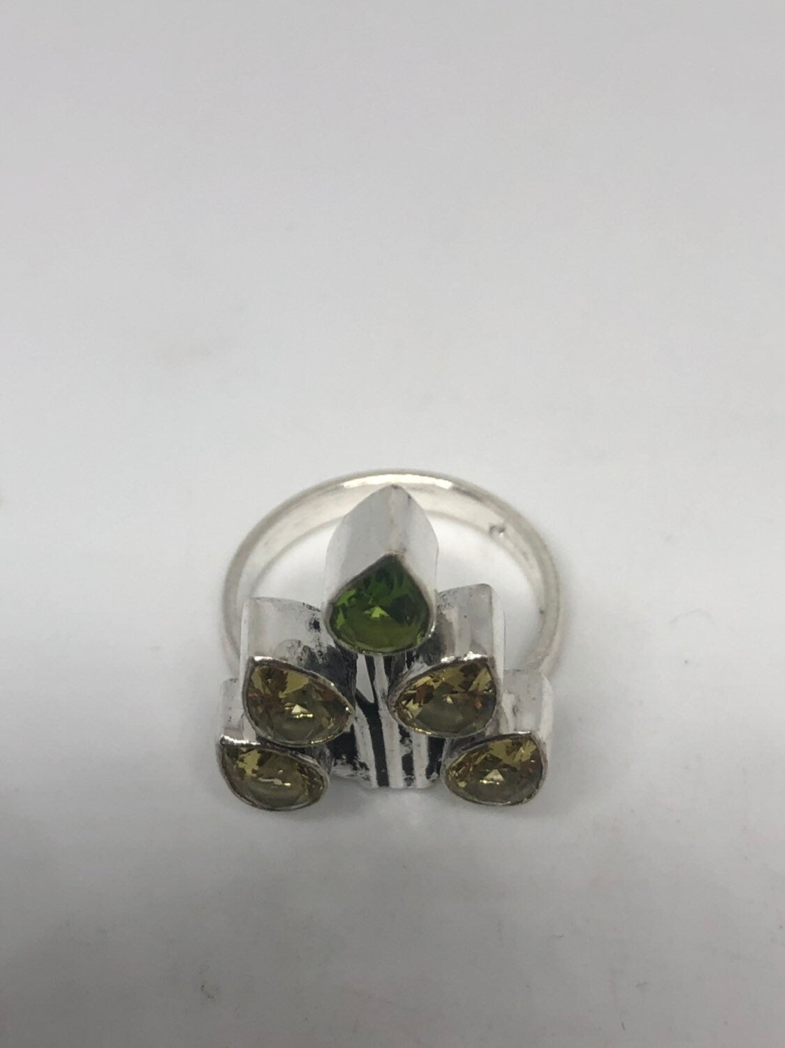 Vintage Citrine Peridot Filigree Silver Ring