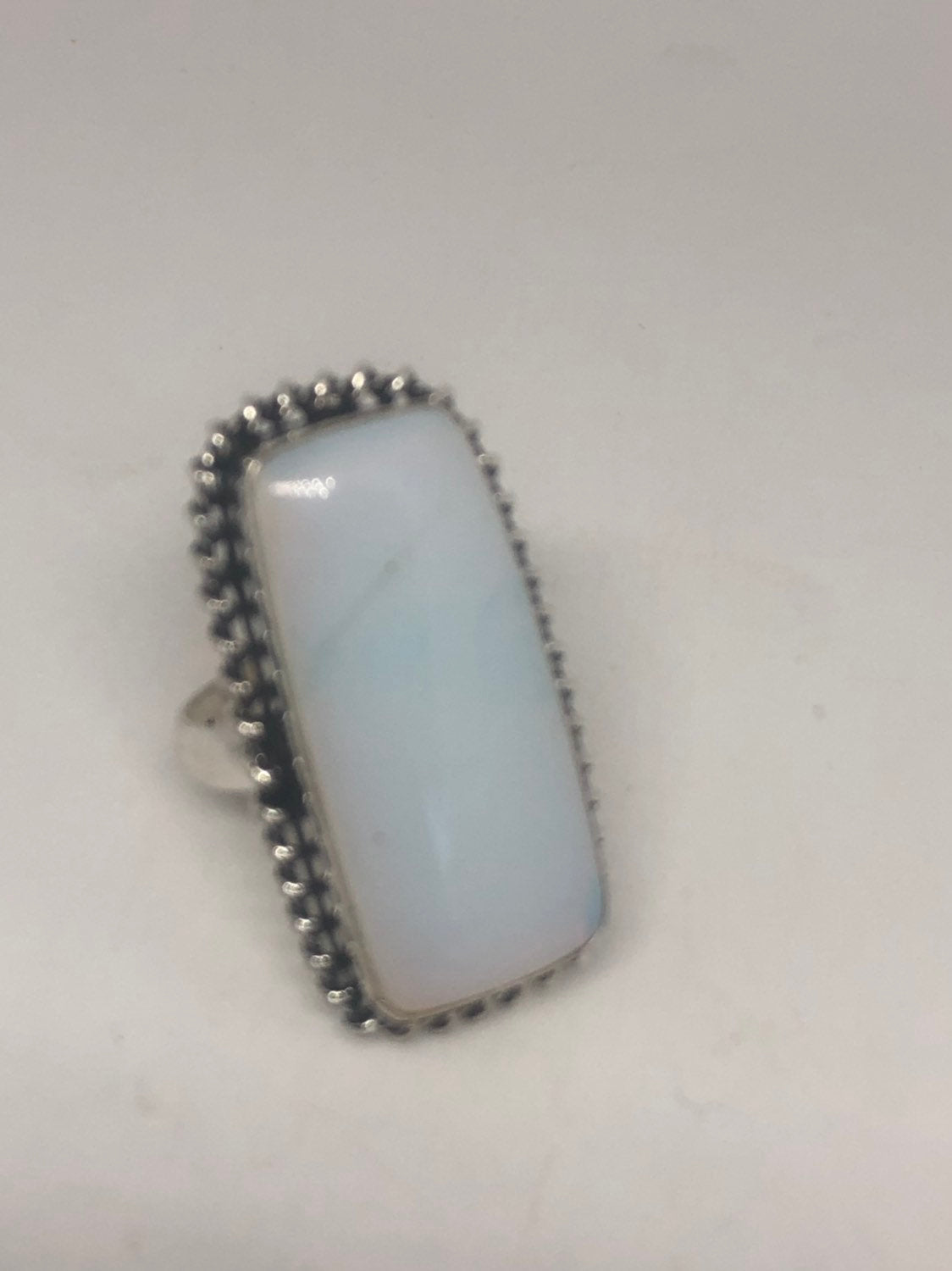 Vintage Deep Blue Opal Vintage Art Glass Ring About an Inch and a half Long Ring