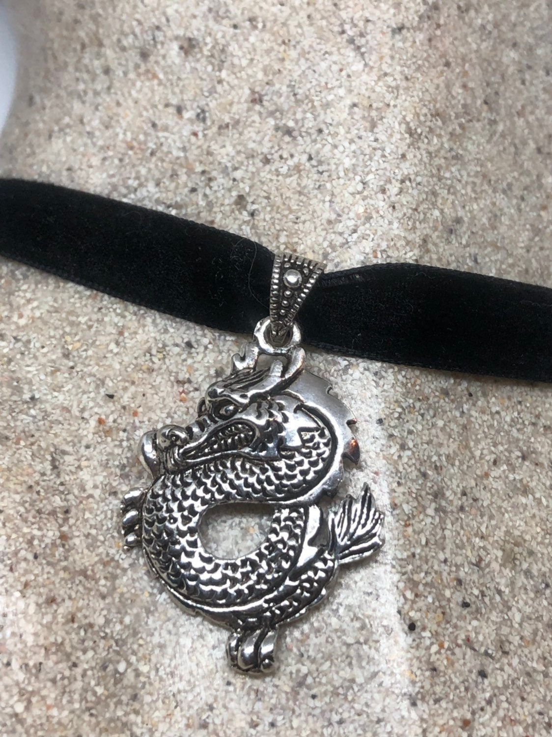 Vintage Sterling Silver 925 Gothic Dragon Choker Necklace