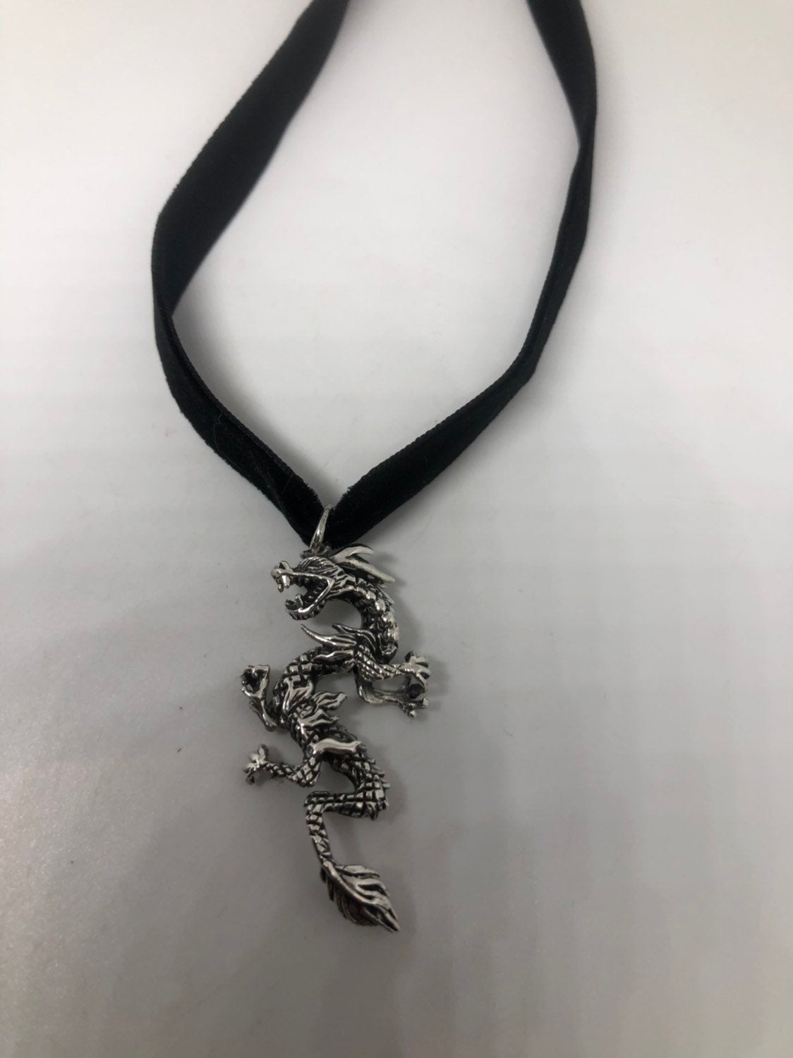 Vintage Handmade Sterling Silver 925 Gothic Dragon Necklace