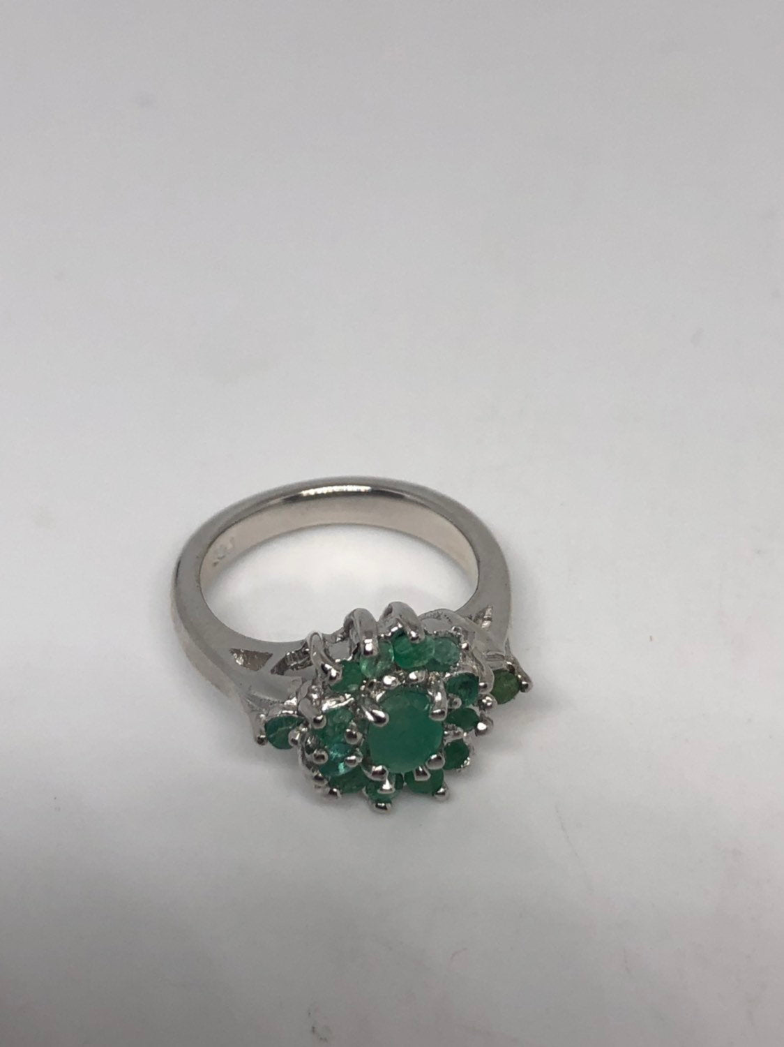 Vintage Handmade Genuine Green Emerald Setting 925 Sterling Silver Gothic Ring