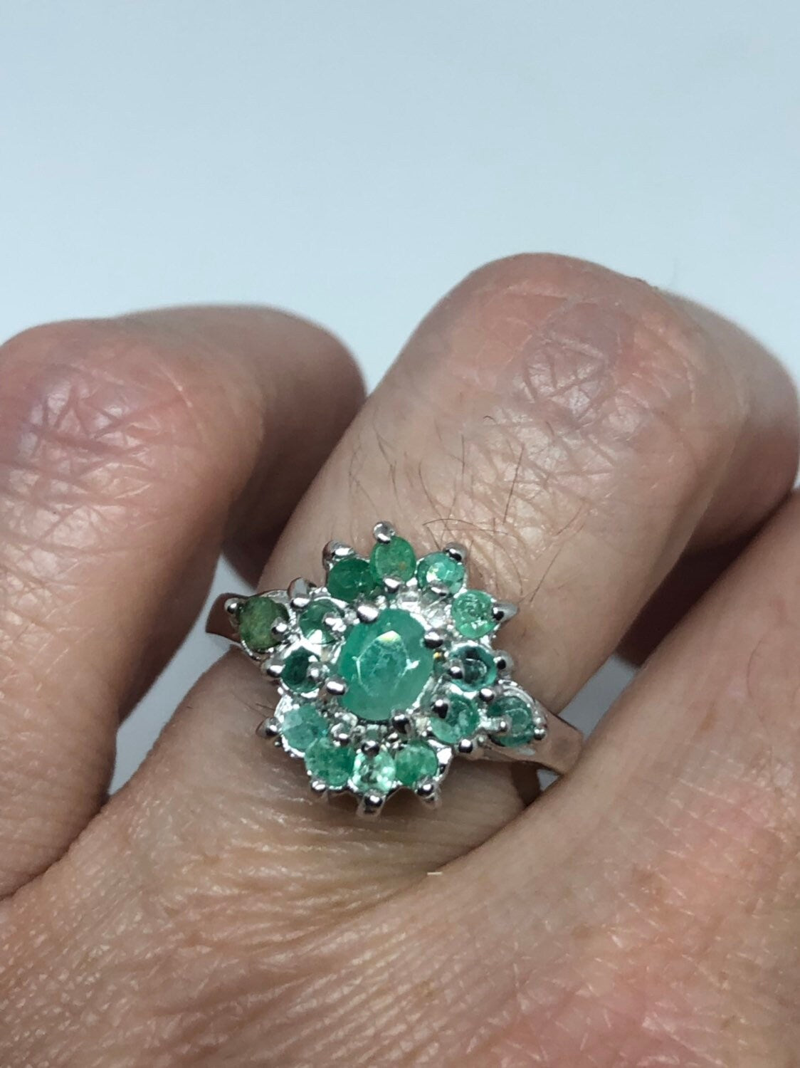 Vintage Handmade Genuine Green Emerald Setting 925 Sterling Silver Gothic Ring