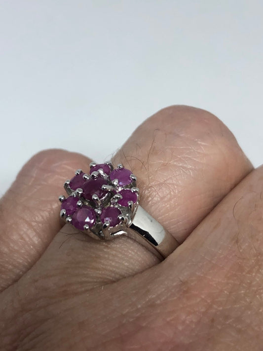 Vintage Genuine Pink Ruby 925 Sterling Silver Ring