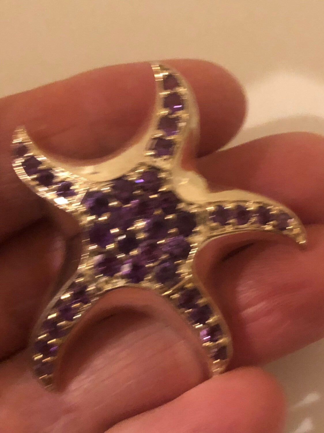 Vintage Handmade Purple Amethyst Sterling Silver starFish Brooch