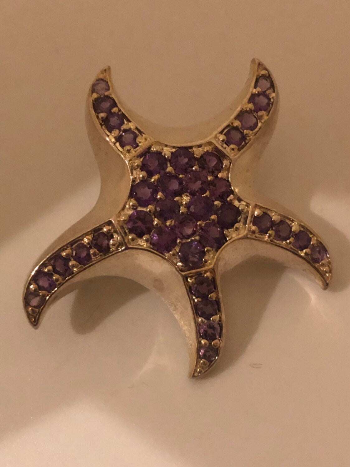 Vintage Handmade Purple Amethyst Sterling Silver starFish Brooch