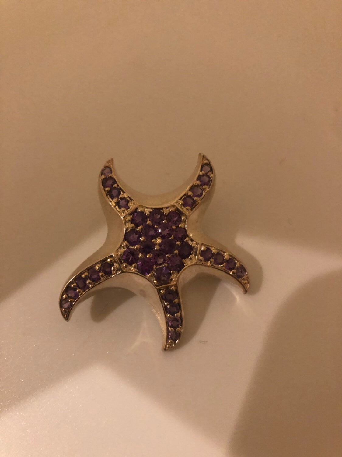 Vintage Handmade Purple Amethyst Sterling Silver starFish Brooch