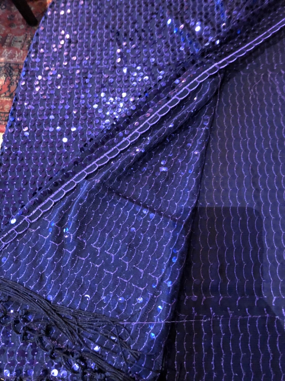 Vintage Styled Sheer Purple Sequined Embroidered Wrap Shawl