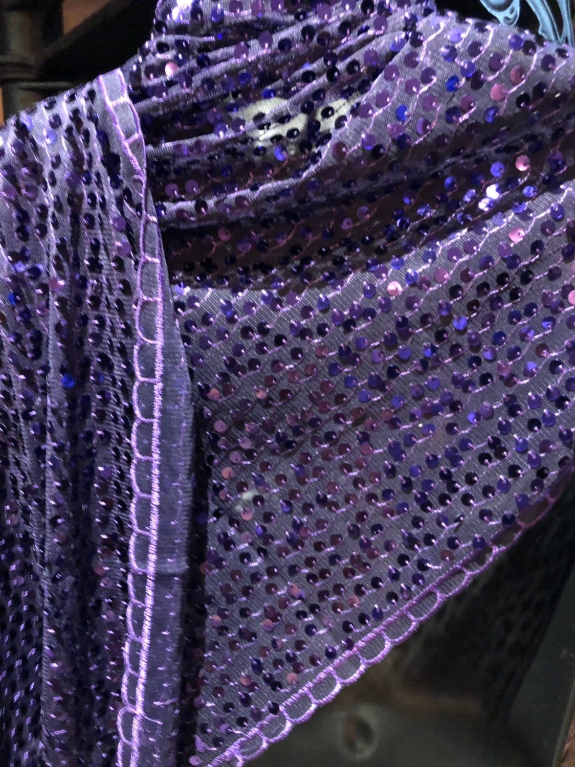 Vintage Styled Sheer Purple Sequined Embroidered Wrap Shawl