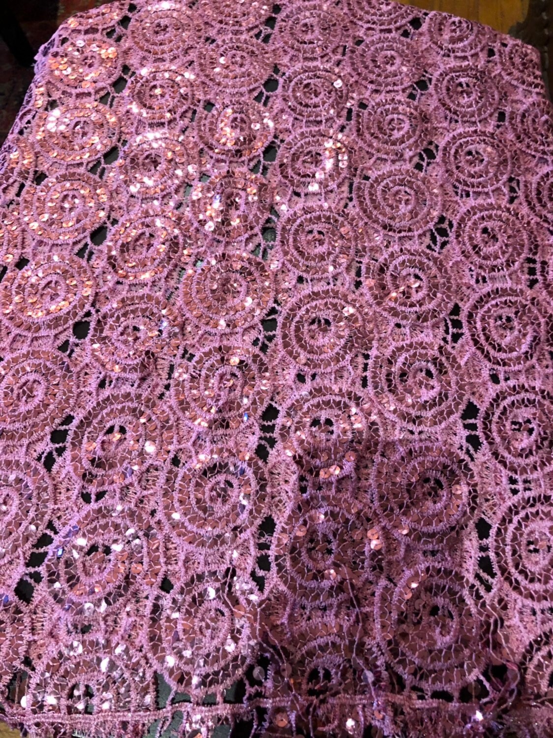 Vintage Styled Sheer Pink Sequined Embroidered Wrap Shawl