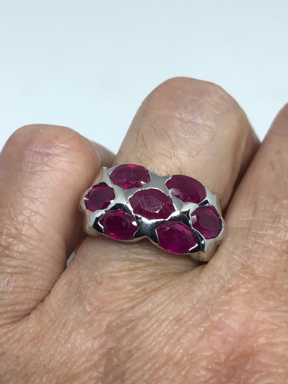 Vintage Handmade Pink Ruby Setting Sterling Silver Gothic Ring