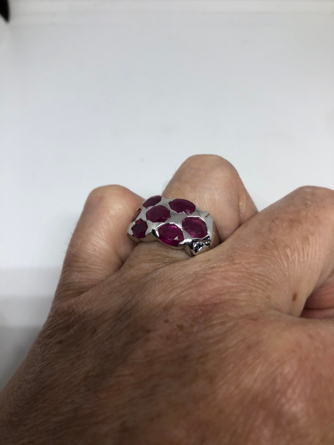 Vintage Handmade Pink Ruby Setting Sterling Silver Gothic Ring