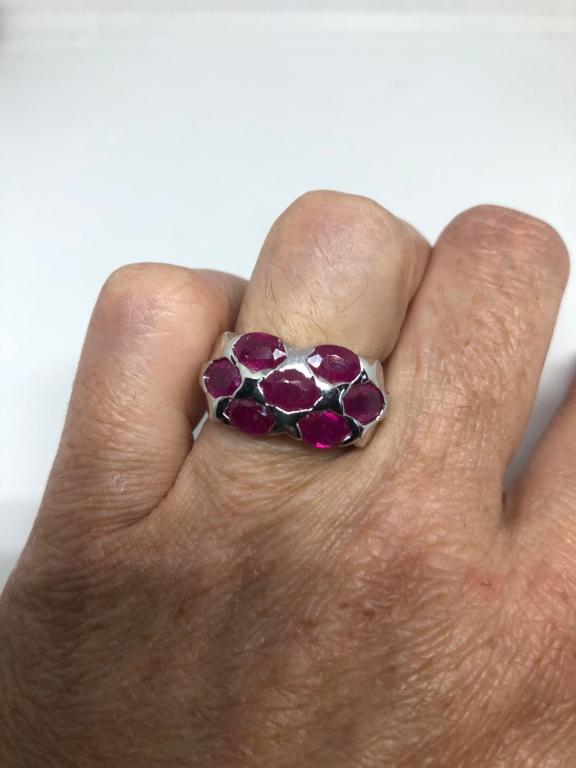 Vintage Handmade Pink Ruby Setting Sterling Silver Gothic Ring