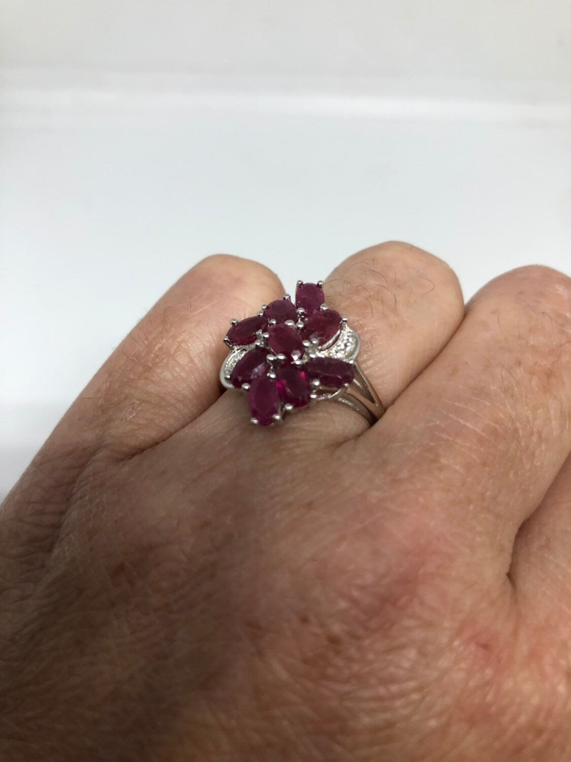 Vintage Handmade Pink Ruby and White Sapphire Setting Sterling Silver Gothic Ring