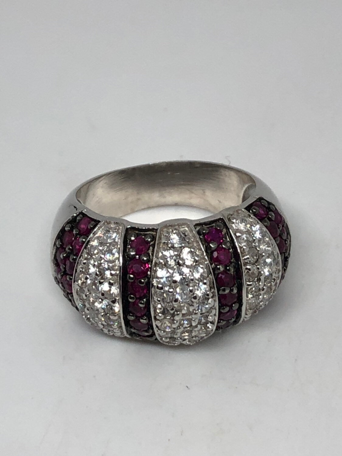 Vintage Handmade Pink Ruby Setting Sterling Silver Gothic Ring