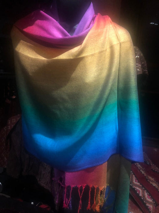 Vintage Rainbow Gay Pride Brocade Pashmina Scarf Wrap Shawl