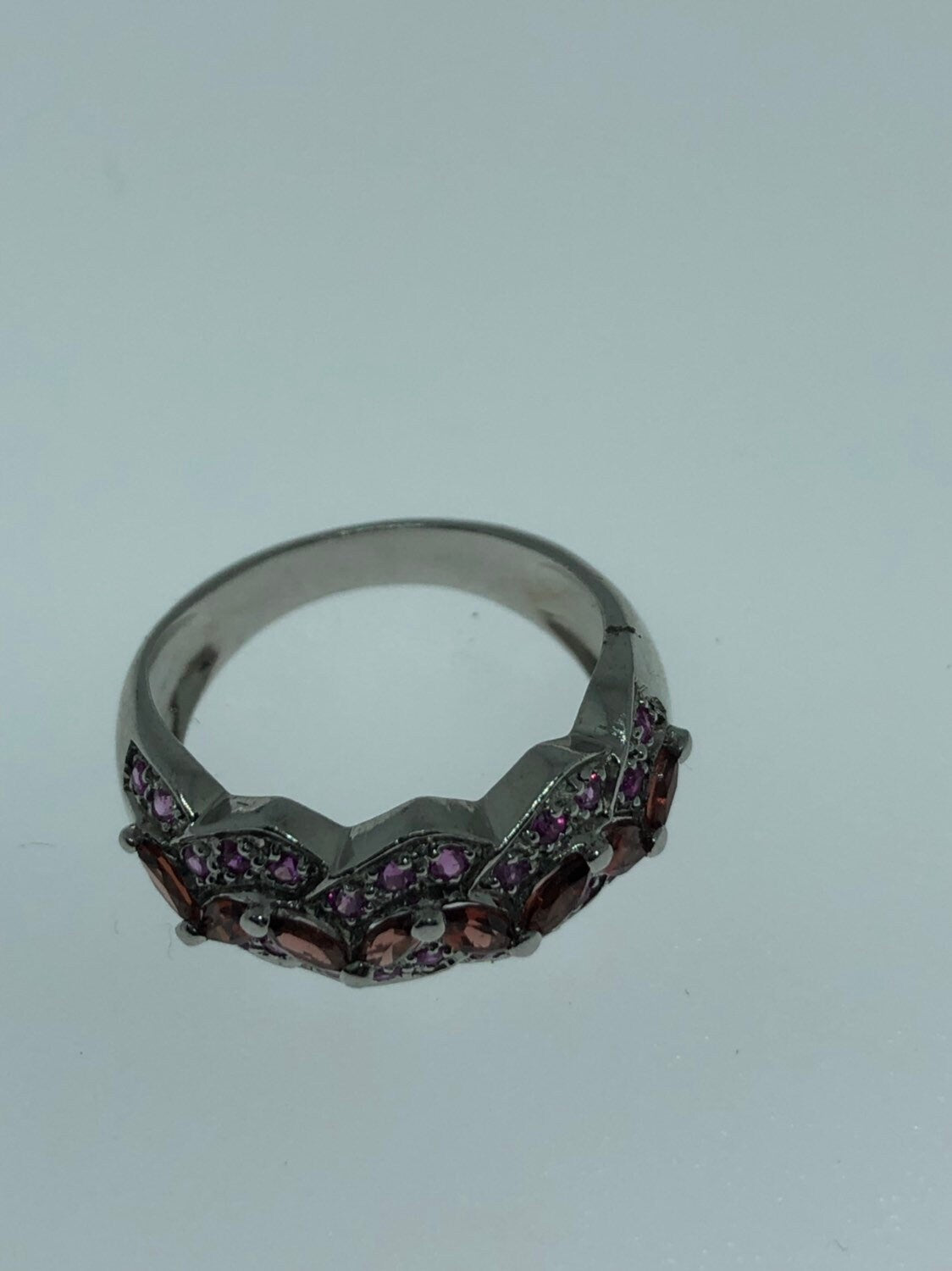 Vintage Handmade Pink Ruby and Garnet 925 Sterling Silver Gothic Ring