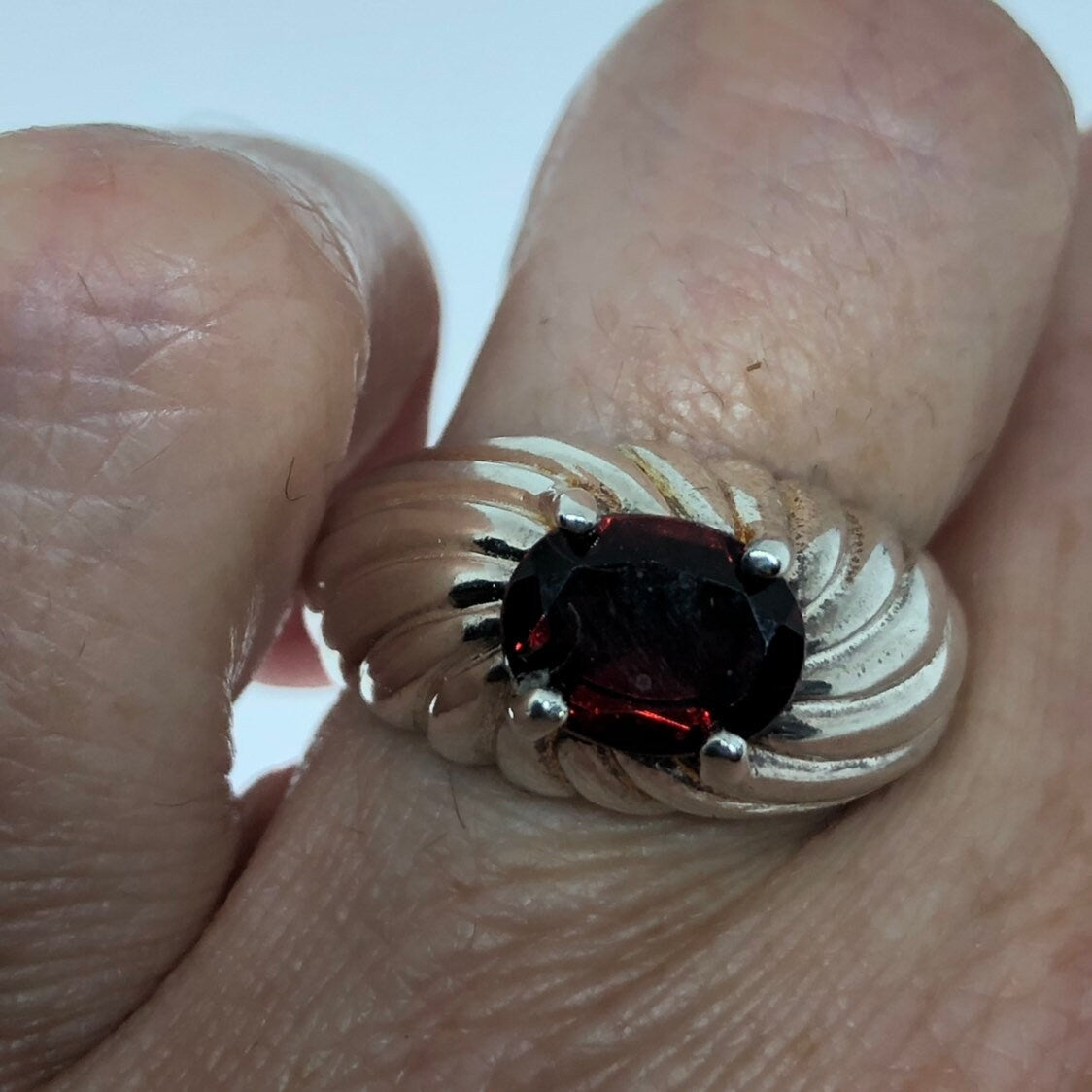 Vintage Red Bohemian Garnet Ring 925 Sterling Silver