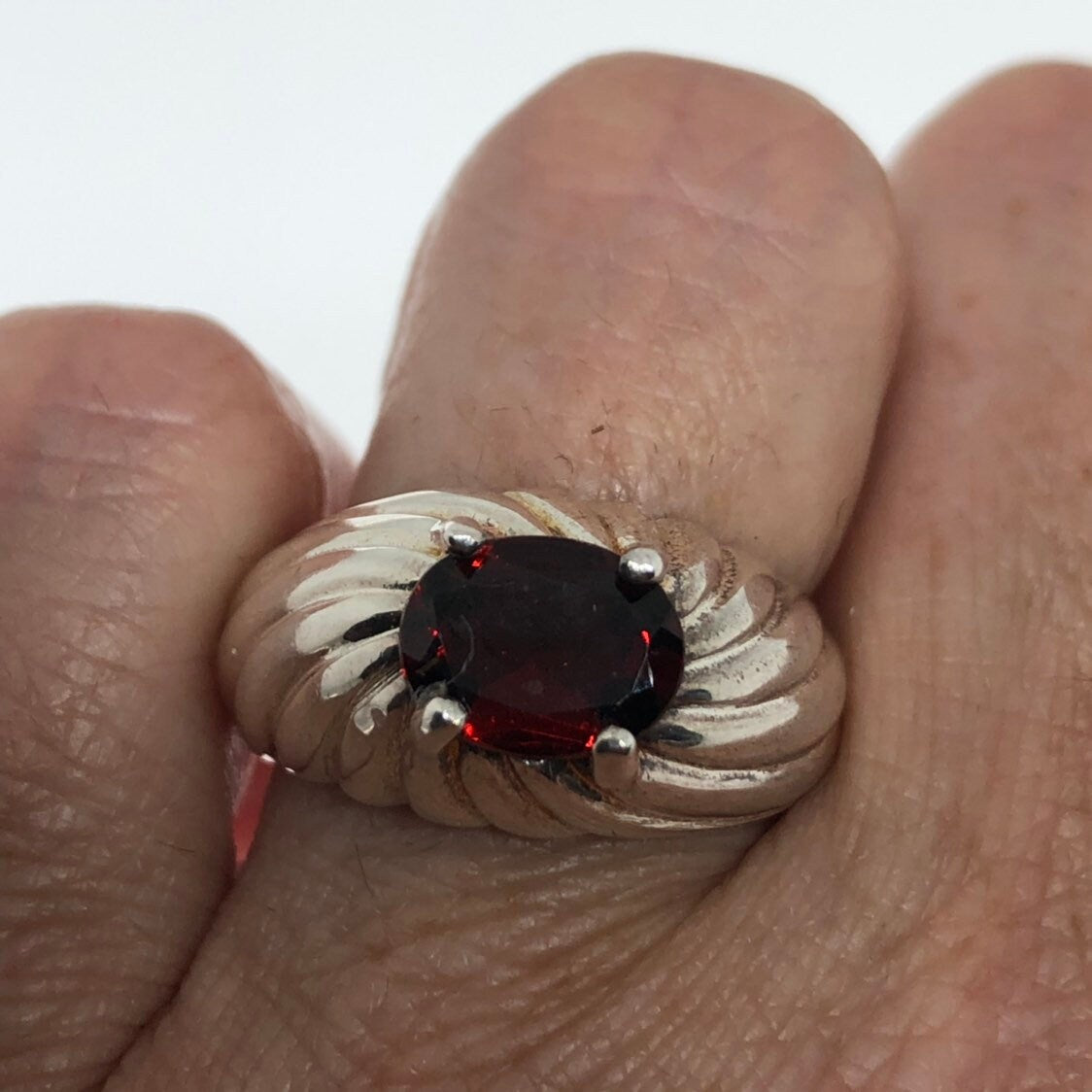 Vintage Red Bohemian Garnet Ring 925 Sterling Silver