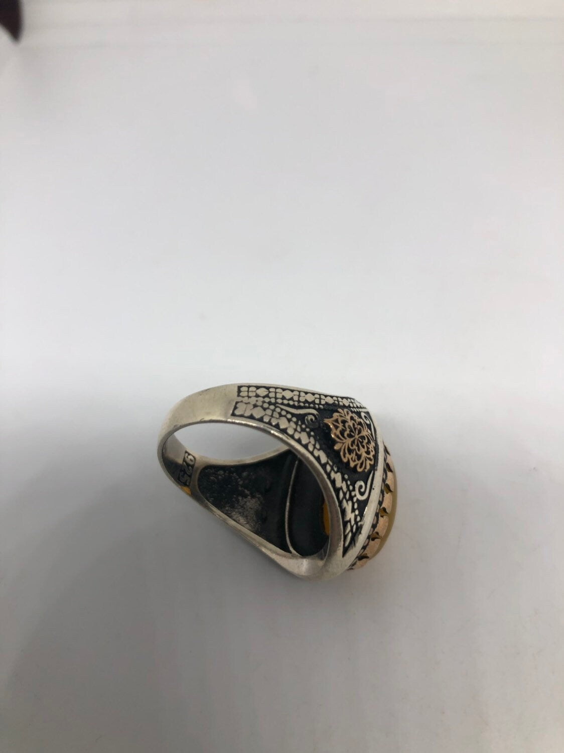 Vintage Gothic Sterling Silver Genuine Carnilian Mens Ring