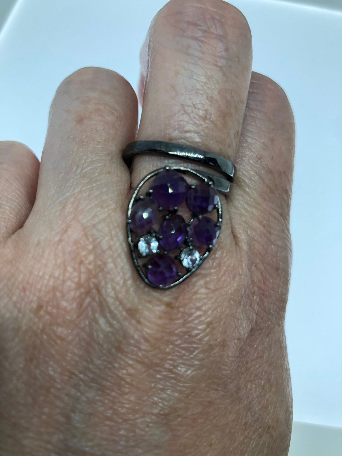 Vintage Handmade Genuine Purple Amethyst Filigree Setting 925 Sterling Silver Gothic Ring