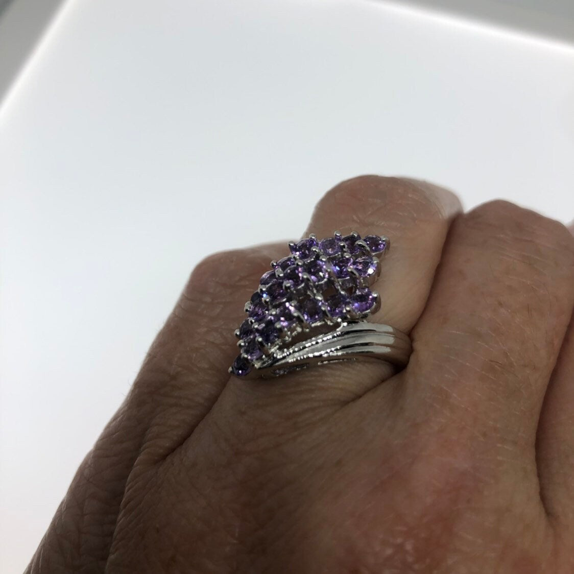 Vintage Handmade Genuine Purple Amethyst Filigree Setting 925 Sterling Silver Gothic Ring