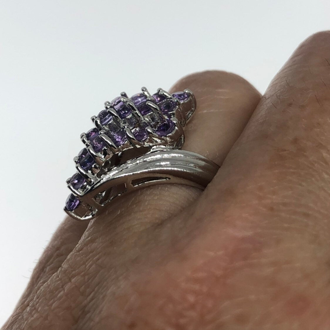 Vintage Handmade Genuine Purple Amethyst Filigree Setting 925 Sterling Silver Gothic Ring