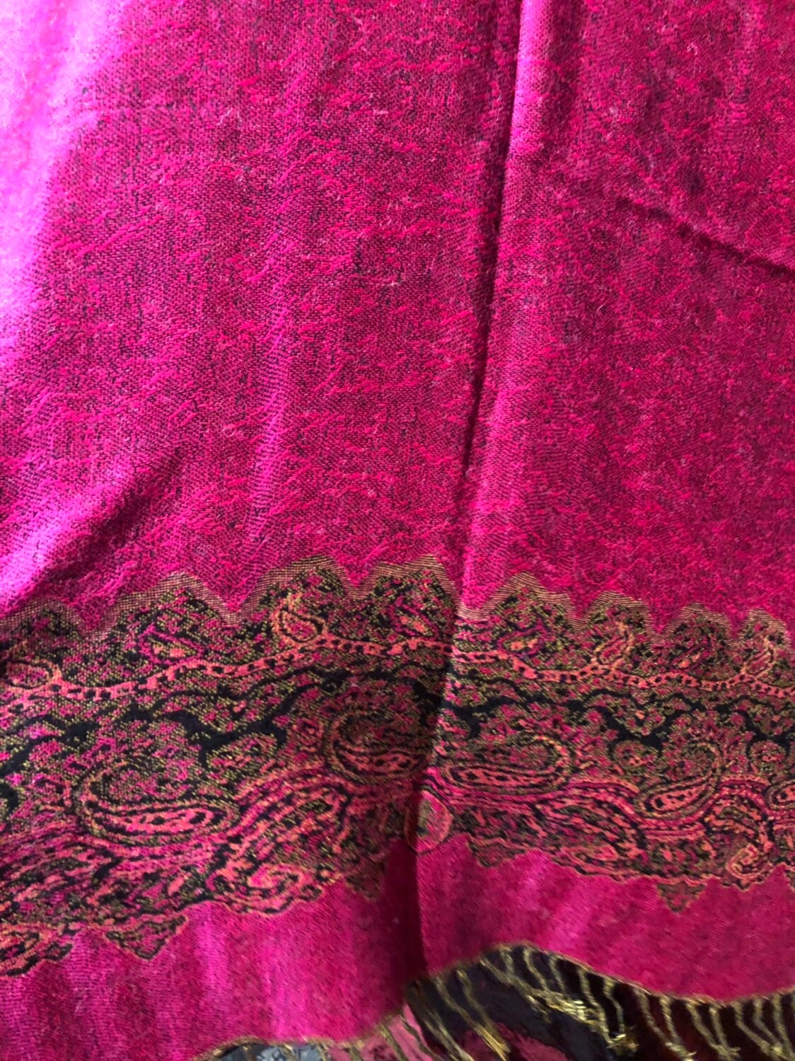 Vintage Fushia Paisley Brocade Pashmina Scarf Wrap