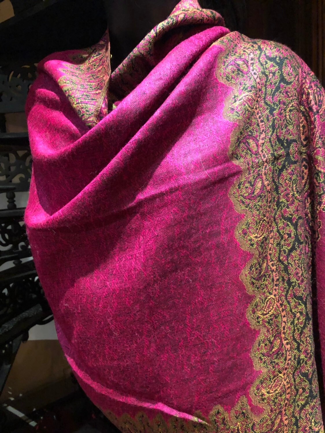 Vintage Fushia Paisley Brocade Pashmina Scarf Wrap